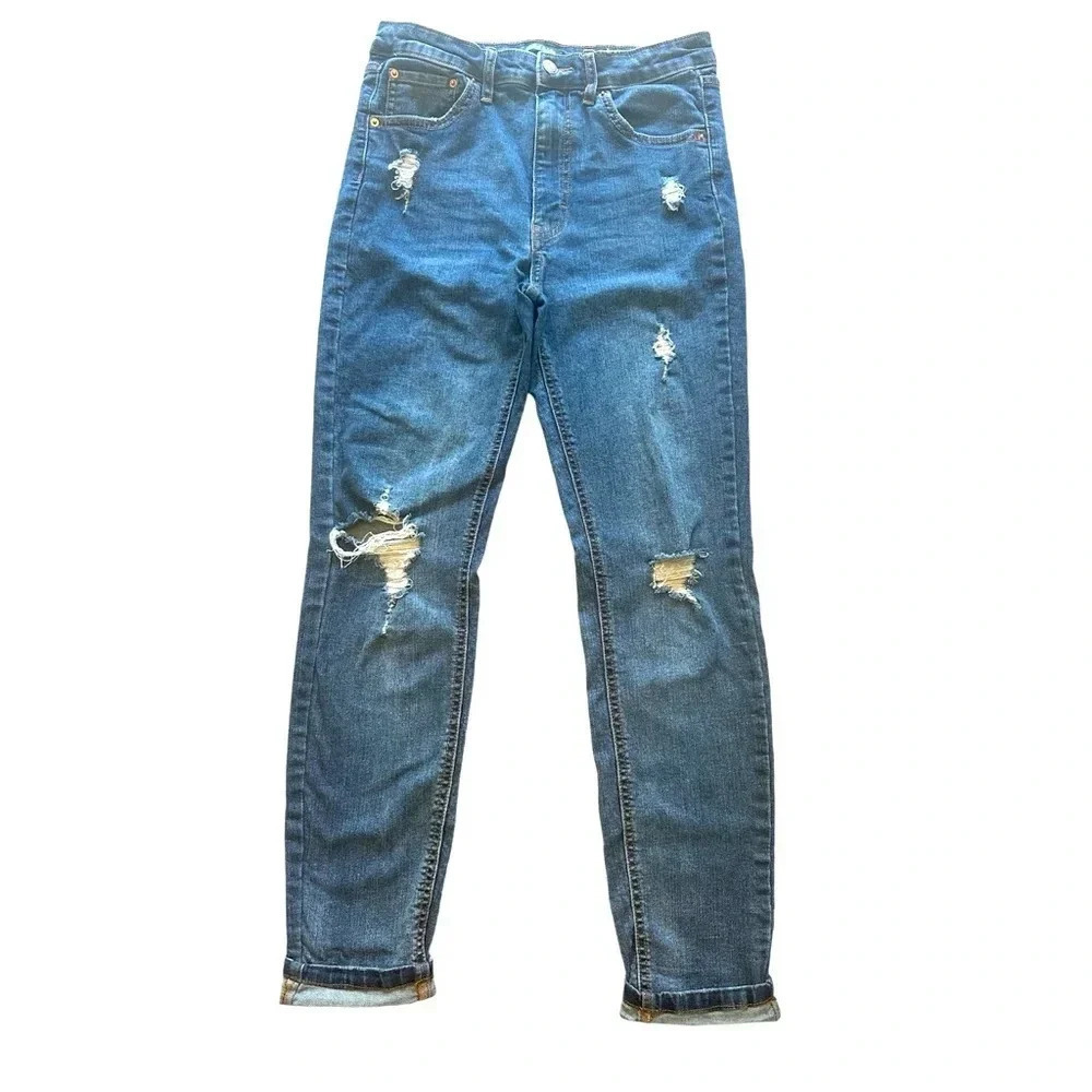Wild Fable High Rise Distressed Cropped Ankle Skinny Jeans Raw Hem Size 8